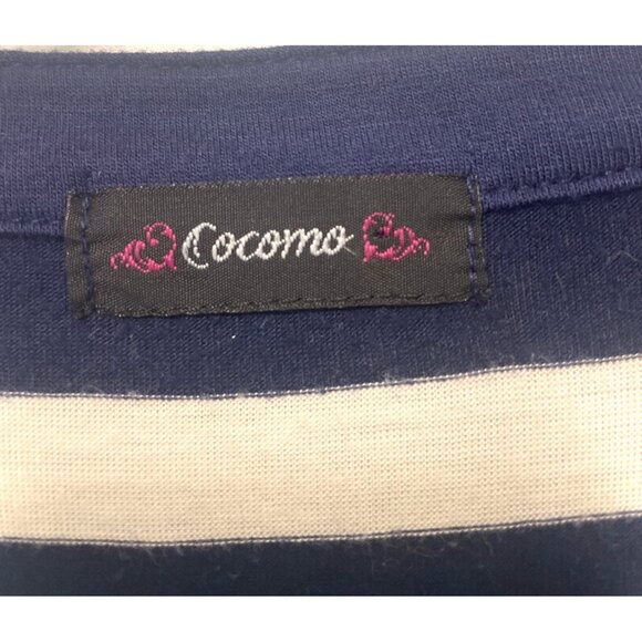 Navy & White Striped Cocomo Lace-Up L Tunic Top With Roll-Tab Sleeves Beach Casu - Picture 3 of 4